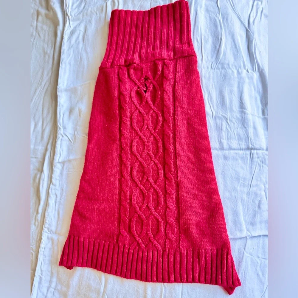 Red Cable Knit Dog Sweater w Turtleneck